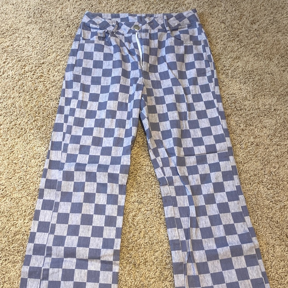 Checkered print jeans